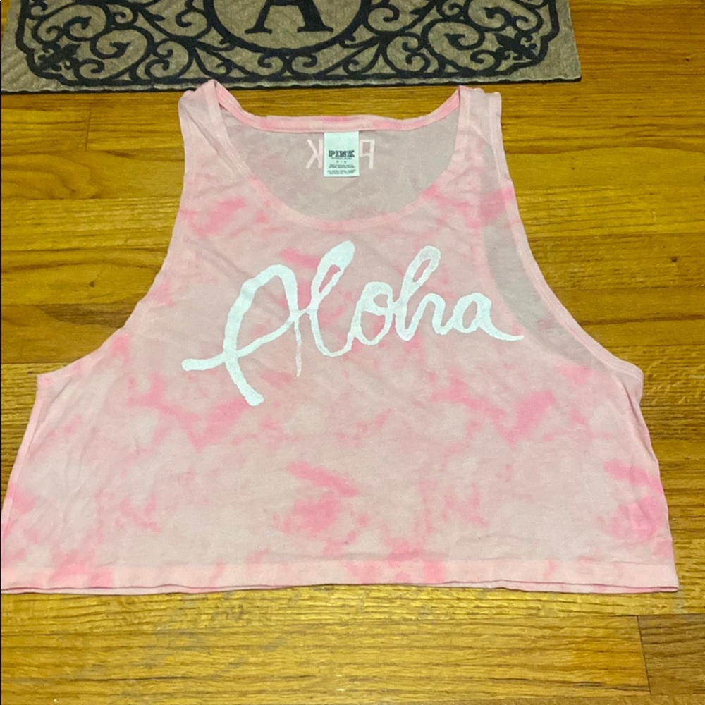 PINK Victoria's Secret Pink and White Sleeveless Crop Tank Top